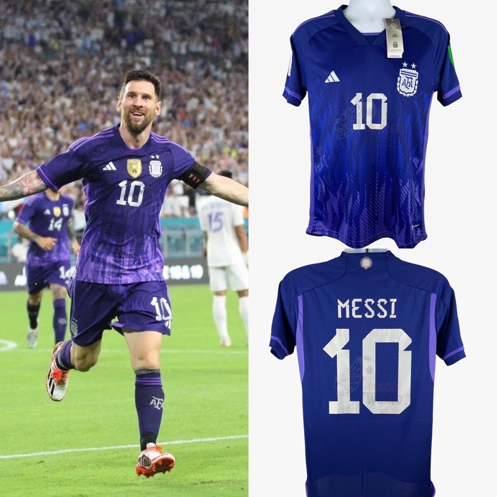 New World Cup QATAR 2022 Argentina Messi #10 AWAY Mens Soccer Jersey